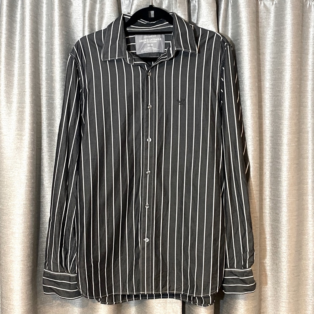 COPY - American Eagle Gray & White Striped Button Down